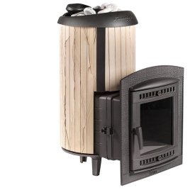 Печь банная PROMetall Атмосфера XL в ламелях Окаменевшее дерево наборный рисунок