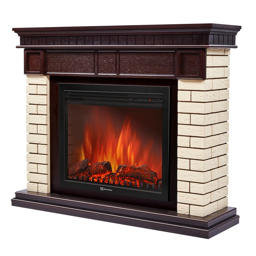 Каминокомплект Firelight Bricks 25 с очагом Electrolux EFP/P-2520LS N камень бежевый/шпон темный дуб — фото 2