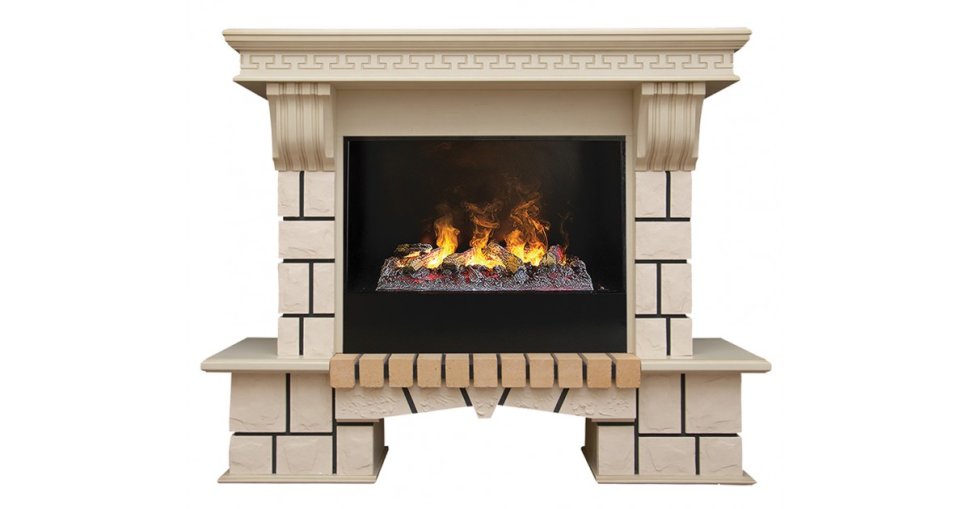 Каминокомплект RealFlame Stone new 26/HL WTG с очагом 3D Cassette 630 + Black вставка