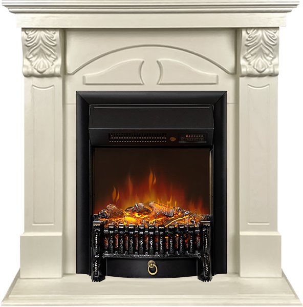 Каминокомплект Royal Flame Dublin RUSTIC (Разборный) с очагом Fobos FX M Black RC слоновая кость — фото 1