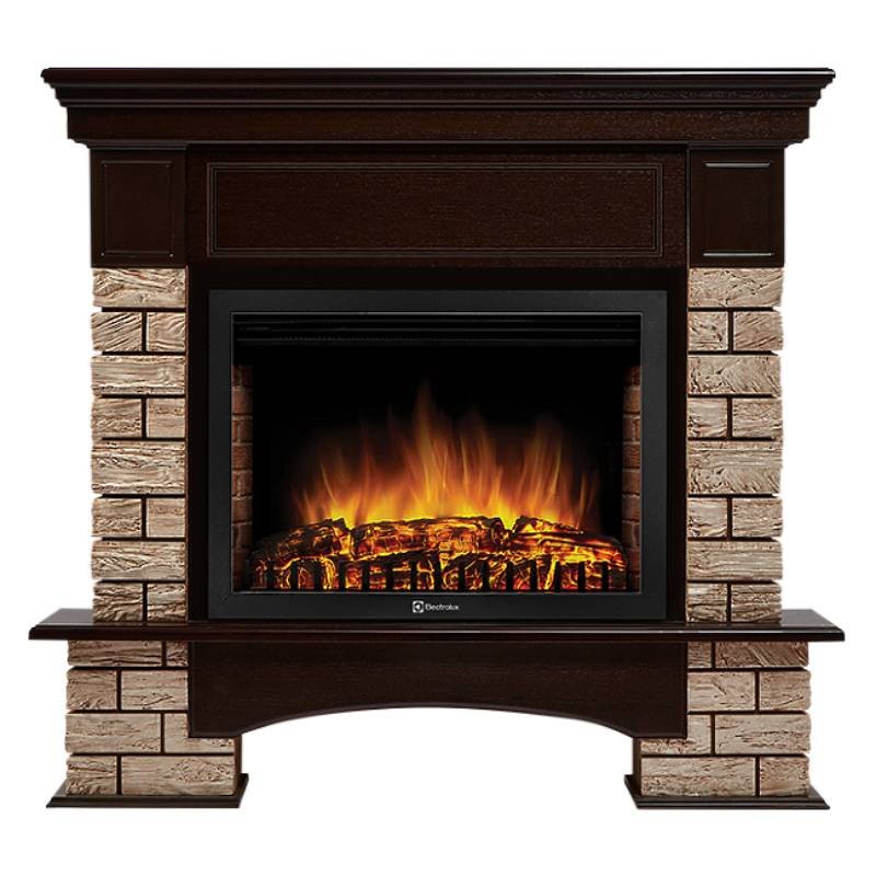 Каминокомплект Firelight Forte Wood 25 с очагом Electrolux EFP/P-2520LS камень коричневый/шпон темный дуб — фото 1