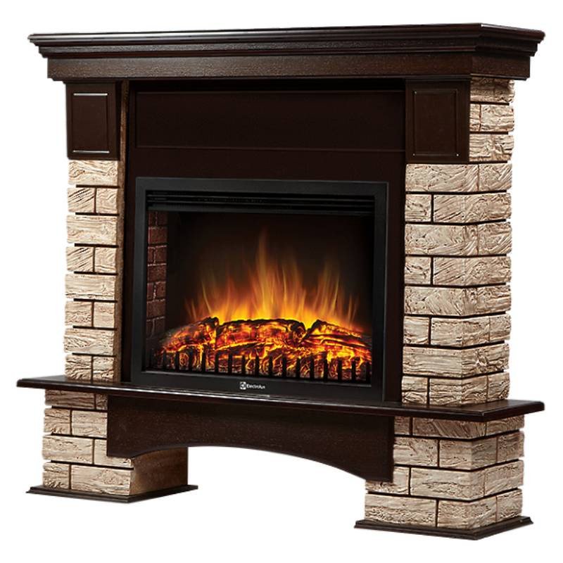 Каминокомплект Firelight Forte Wood 25 с очагом Electrolux EFP/P-2520LS камень коричневый/шпон темный дуб — фото 2