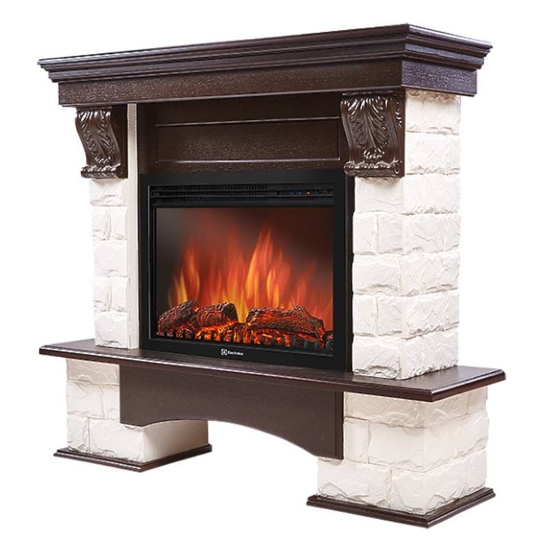 Каминокомплект Firelight Forte Forte 25S с очагом Electrolux EFP/P-2520LS камень белый/шпон темный дуб — фото 2