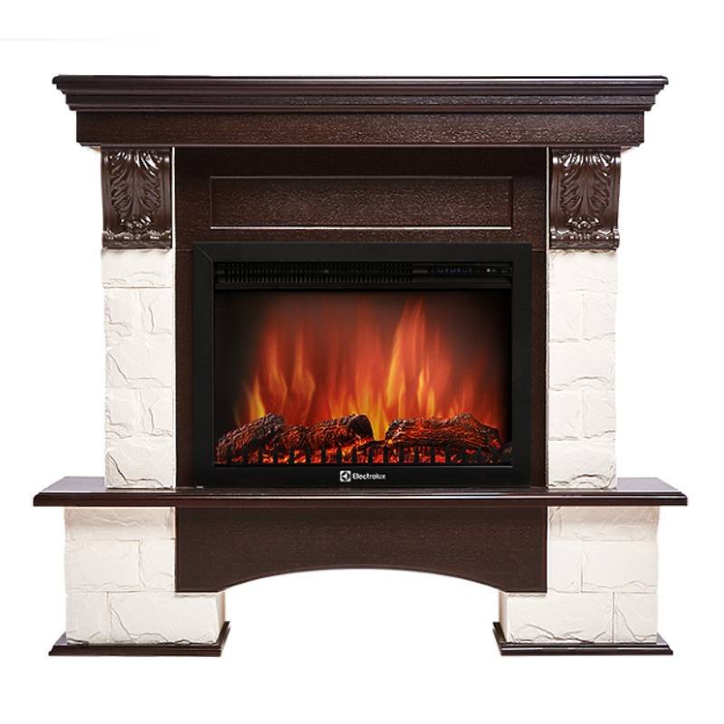 Каминокомплект Firelight Forte Forte 25S с очагом Electrolux EFP/P-2520LS камень белый/шпон темный дуб — фото 1