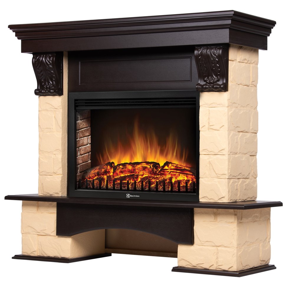 Каминокомплект Firelight Forte 25S с очагом Electrolux EFP/P-2520LS камень бежевый/шпон темный дуб — фото 2