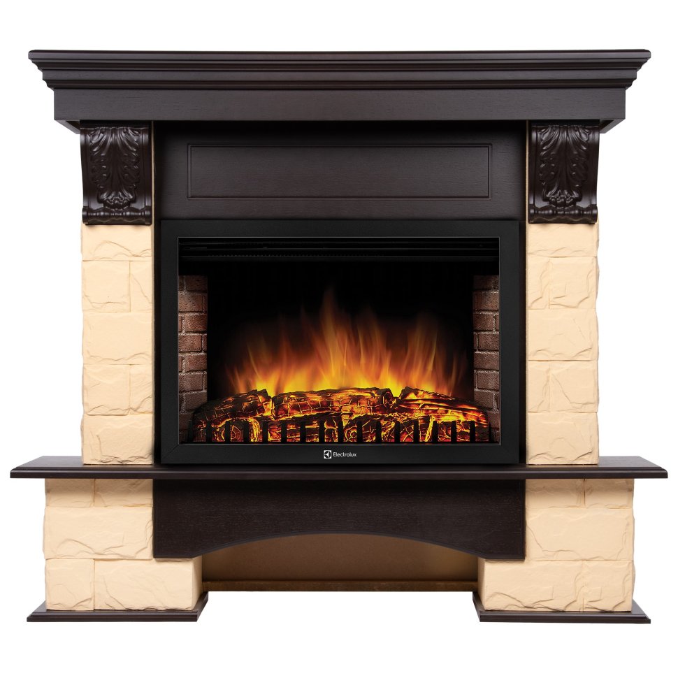 Каминокомплект Firelight Forte 25S с очагом Electrolux EFP/P-2520LS камень бежевый/шпон темный дуб — фото 1