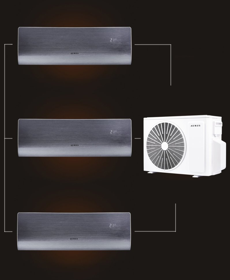 Мульти сплит-система на 3 комнаты 25+25+25 м2 AURUS ADI/in-09HN8/BLACK*3/ADMI/out-24H3N8 D Series