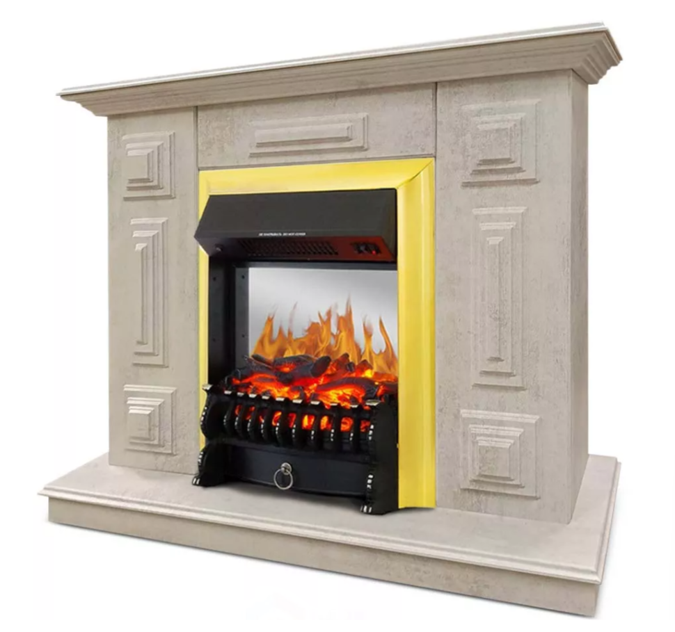 Каминокомплект Хорошие Камины Юпитер с очагом Royal Flame Fobos FX M Brass цемент — фото 2