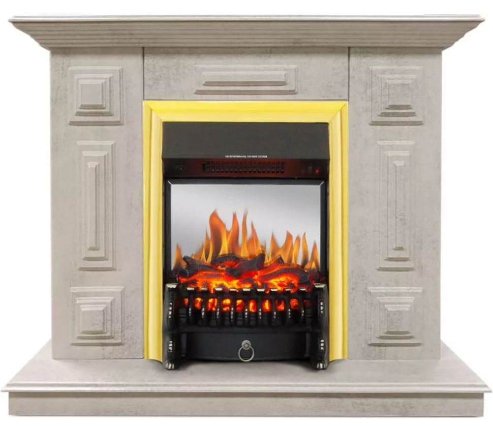Каминокомплект Хорошие Камины Юпитер с очагом Royal Flame Fobos FX M Brass цемент — фото 1