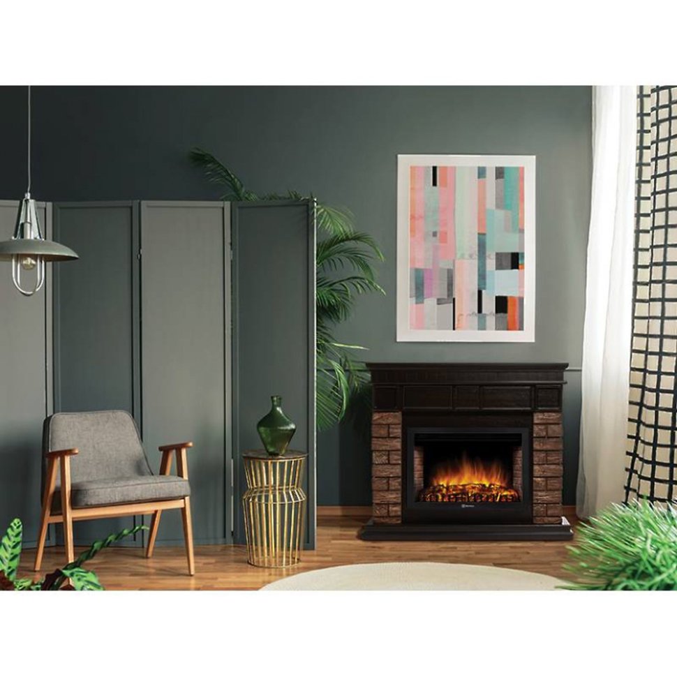 Каминокомплект Firelight Bricks Wood 30 с очагом Electrolux EFP/P-3020LS камень коричневый/шпон темный дуб — фото 8