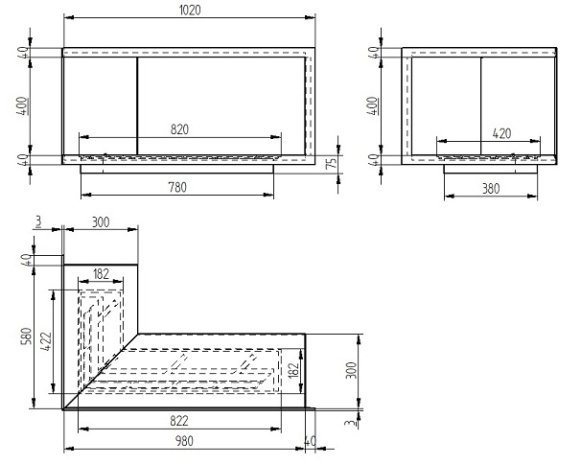 Биокамин Zefire Standart 1000 для угловой стены
