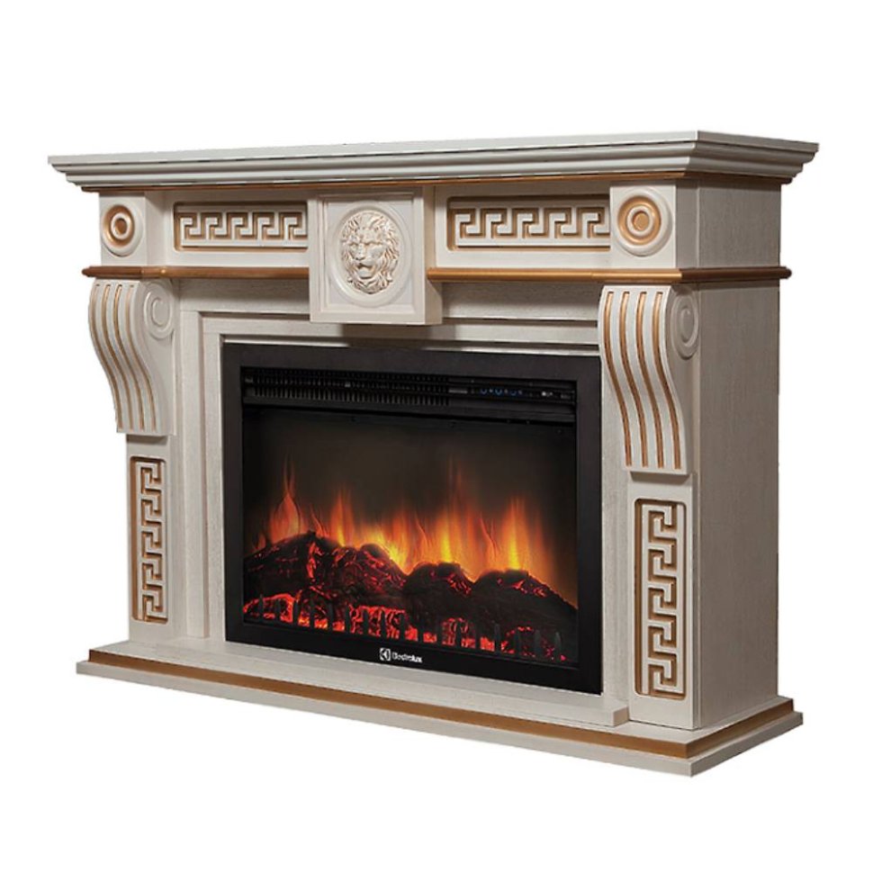 Каминокомплект Firelight Vittoriano 30 с очагом Electrolux EFP/P-3020LS беленый дуб с золотой патиной — фото 2
