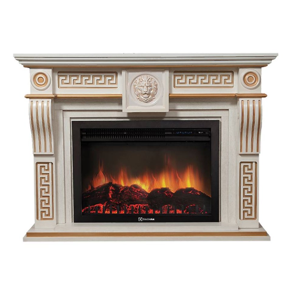 Каминокомплект Firelight Vittoriano 30 с очагом Electrolux EFP/P-3020LS беленый дуб с золотой патиной — фото 1