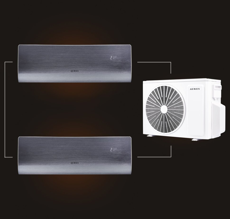 Мульти сплит-система на 2 комнаты 35+35 м2 AURUS ADI/in-12HN8/BLACK*2/ADMI/out-24H3N8 D Series