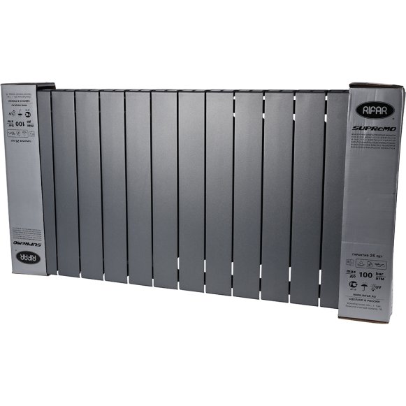 Биметаллический радиатор отопления Rifar Supremo Ventil SVR 500 нижнее правое подключение 14 секций титан