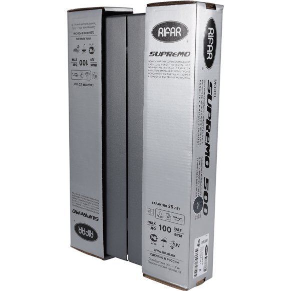 Биметаллический радиатор отопления Rifar Supremo Ventil SVR 500 нижнее правое подключение 4 секции титан