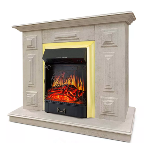 Каминокомплект Хорошие Камины Юпитер с очагом Royal Flame Majestic FX Brass цемент — фото 2