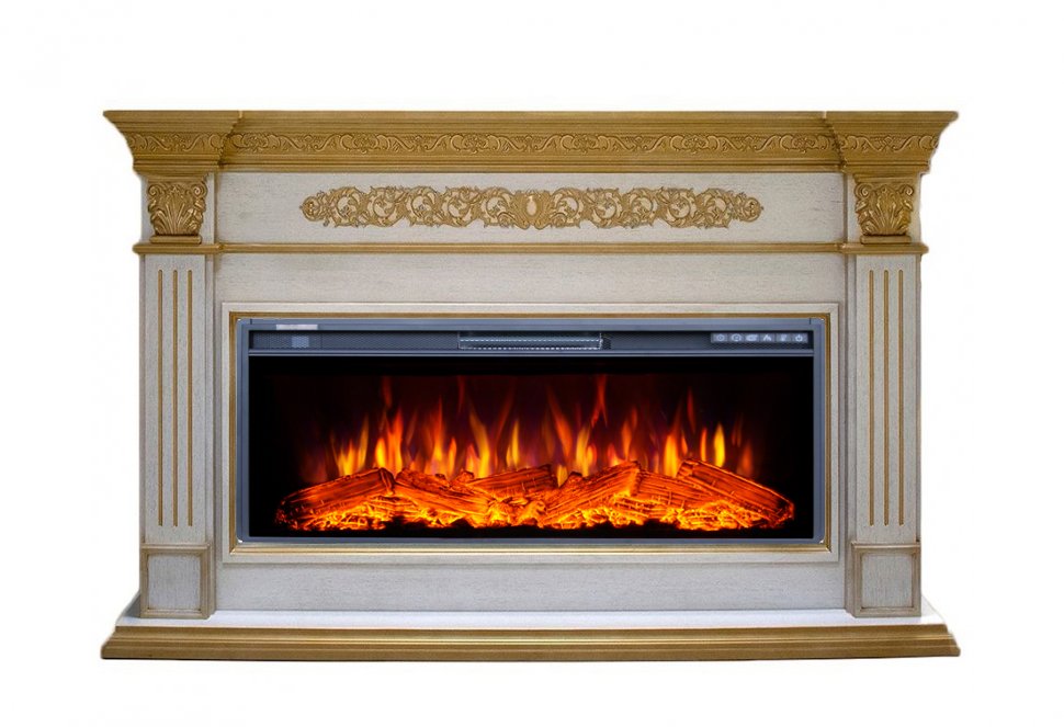 Каминокомплект Interflame Елизавета с очагом FreeSpace 40 LED FX QZ белый с золотой патиной — фото 1
