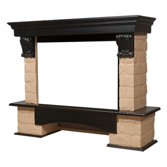 Изображение товара Портал для камина Firelight Forte 30S камень бежевый и шпон темный дуб