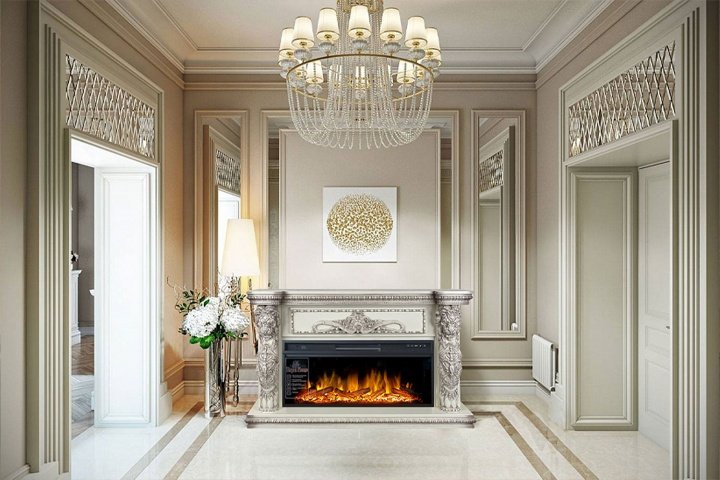 Каминокомплект Royal Flame Windsor с очагом Vision 60 LOG LED слоновая кость с патиной — фото 4
