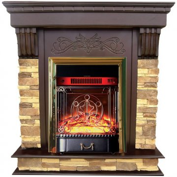 Каминокомплект Interflame Брайт темный дуб с очагом Majestic FX M Brass
